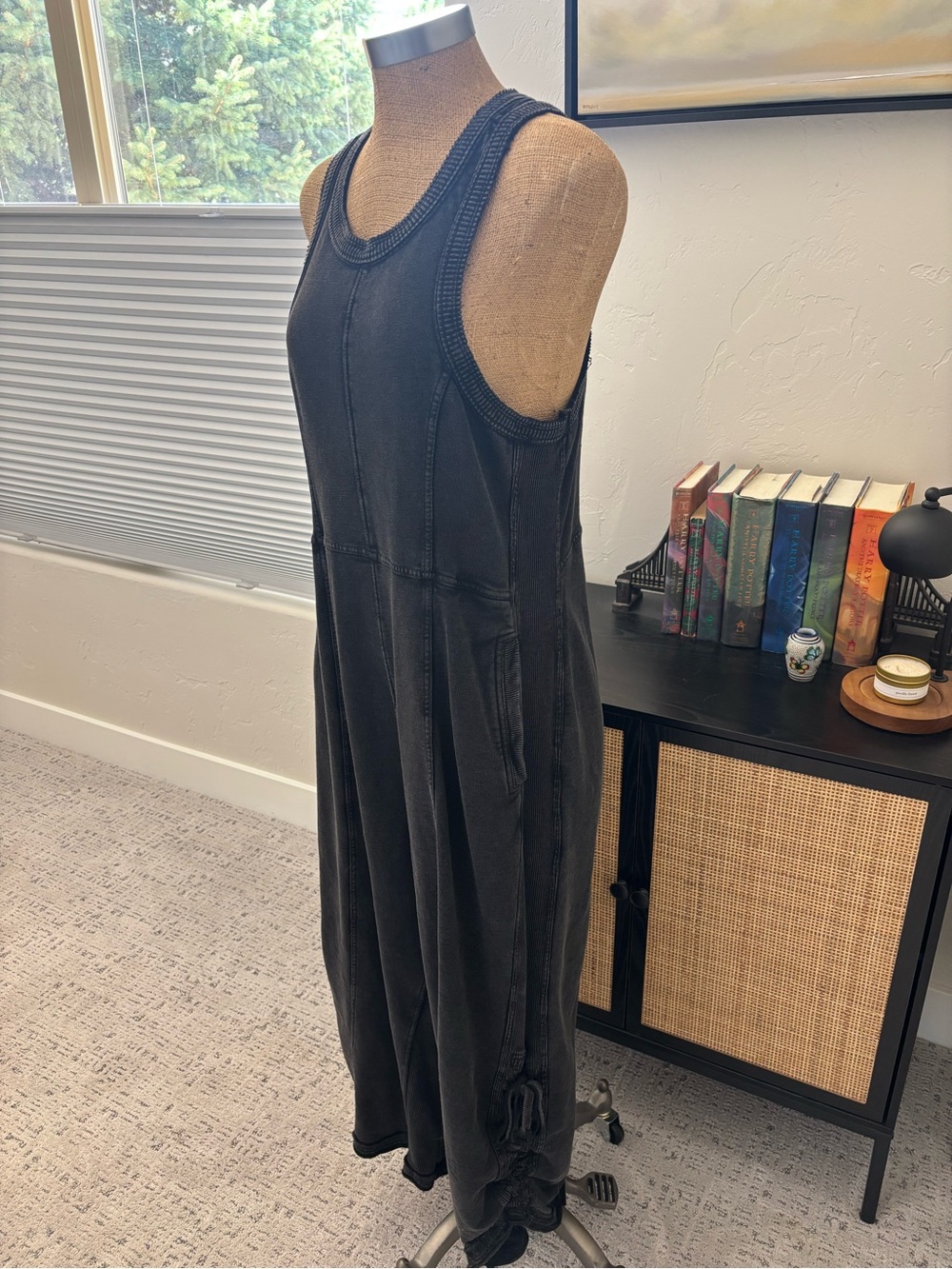 Anthropology Washed Cotton Black Sleeveless Jumper with adjustable leg length - Picture 2 of 11